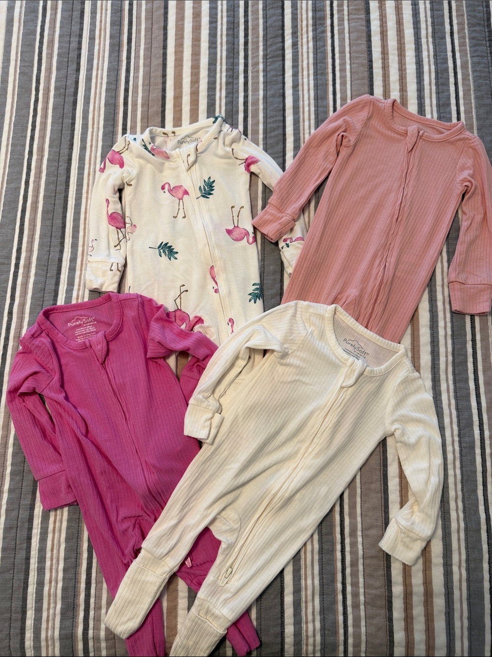 Carter's Four-Pack Ribbed & Printed Baby Sleepers in Pink, Hot Pink & Cream